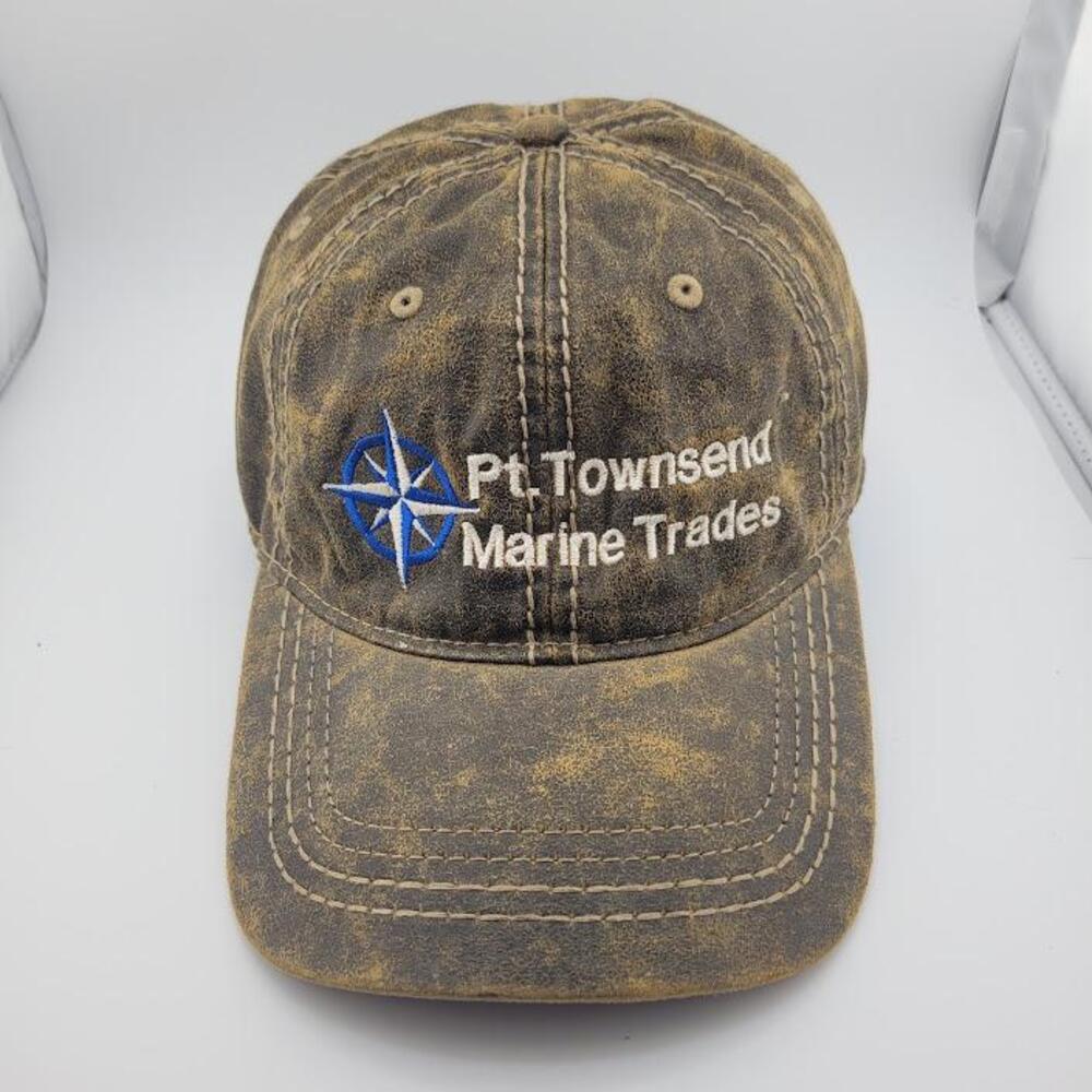 Pt. Townsend Marine Trades Hat Cap Strap Back Brown Distressed Embroidered Mens